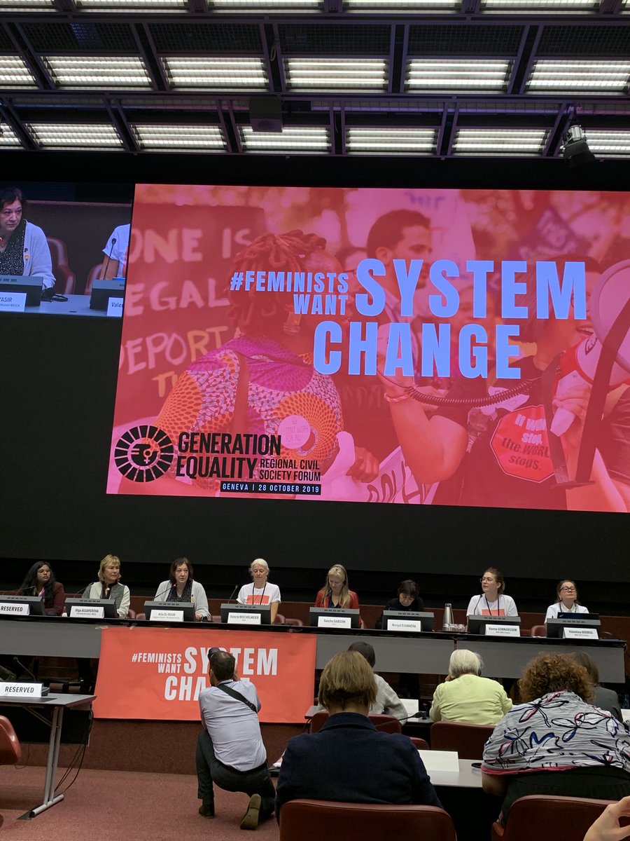 At opening of #BeijingPlus25 #feministswantsystemchange in Geneva for the CSO Forum. ‘Here to be bold’ ‘Diverse voices must be hear’ ‘Gender Equality is suffering from a backlash.’ UN needs strong messages.