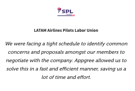appgree's tweet photo. Can 600 Labor Union members share and agree on their main priorities🎯so they can jointly set up the terms for negotiation with the company they work for? The Pilots Labor Union of LATAM Airlines ✈ has proven that it's possible using #Appgree. https://t.co/YKVrg2sJEx