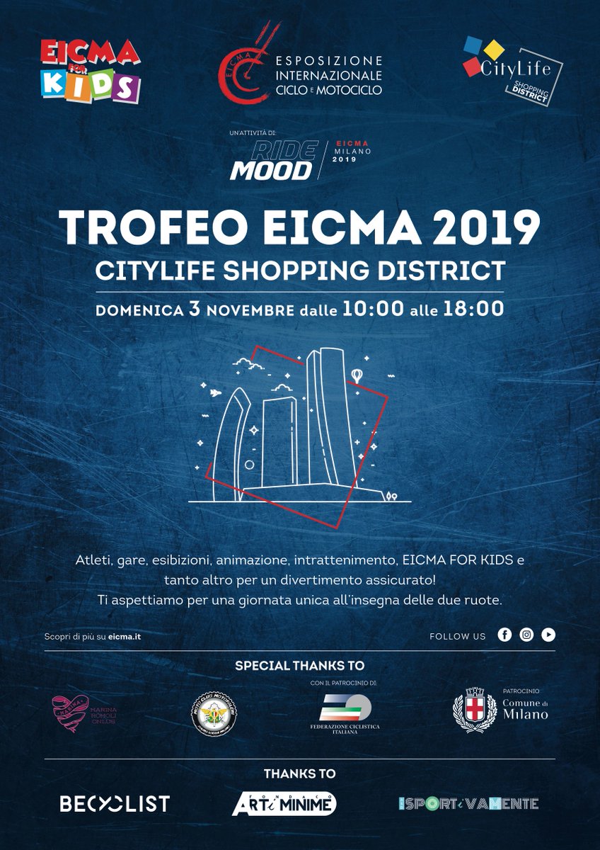 AssMarinaRomoli's tweet image. Domenica prossima non potete mancare al #TrofeoEICMA 2019. Vi aspettiamo con gli amici di #Eicma insieme a tanti #campioni dello #sport e personaggi dello #spettacolo per sostenere la #ricerca di una cura della #lesionespinale! #wecandoit #dontgiveupthefight #marinaromolionlus