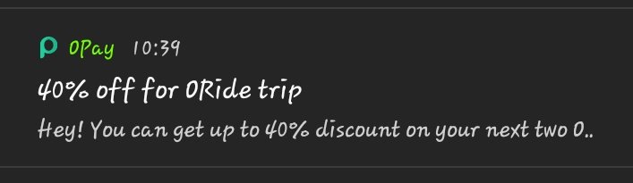 ChanSZN_'s tweet photo. 40% discounts on your trip for today! Download Opay app from AppStore to enjoy 

#GetORide #RideORide https://t.co/jjZMMSO8CK