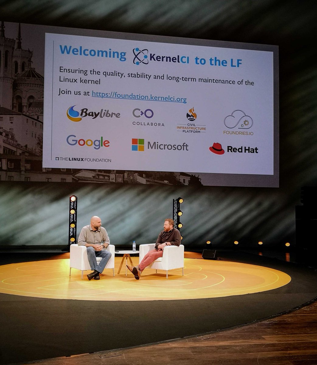 BayLibre's tweet image. Here's @khilmatic chatting with @gregkh about the exciting #KernelCI news during this morning's keynote.