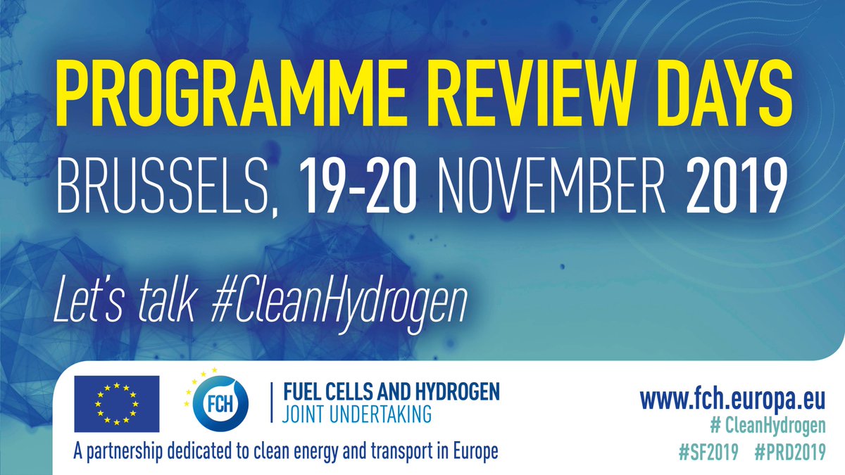 CleanHydrogenEU's tweet photo. Let's talk #Cleanhydrogen ! Be part of @fch_ju  Programme Review Days - 19-20 November! 🗓️ Register at https://t.co/RmO3X0jGQc
#PRD2019 #cleanhydrogen https://t.co/lAB2a12zHo