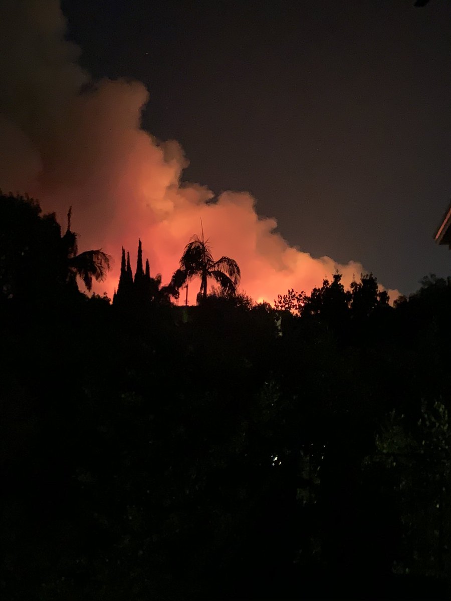View from the porch of our LA home.. brushfire west of the 405 but LAFD alerted Bel Air and Brentwood areas to “prepare” to evacuate... about 10 acres reportedly but this one is west of the highway and winds are fierce... near a very densely populated area.. power also out