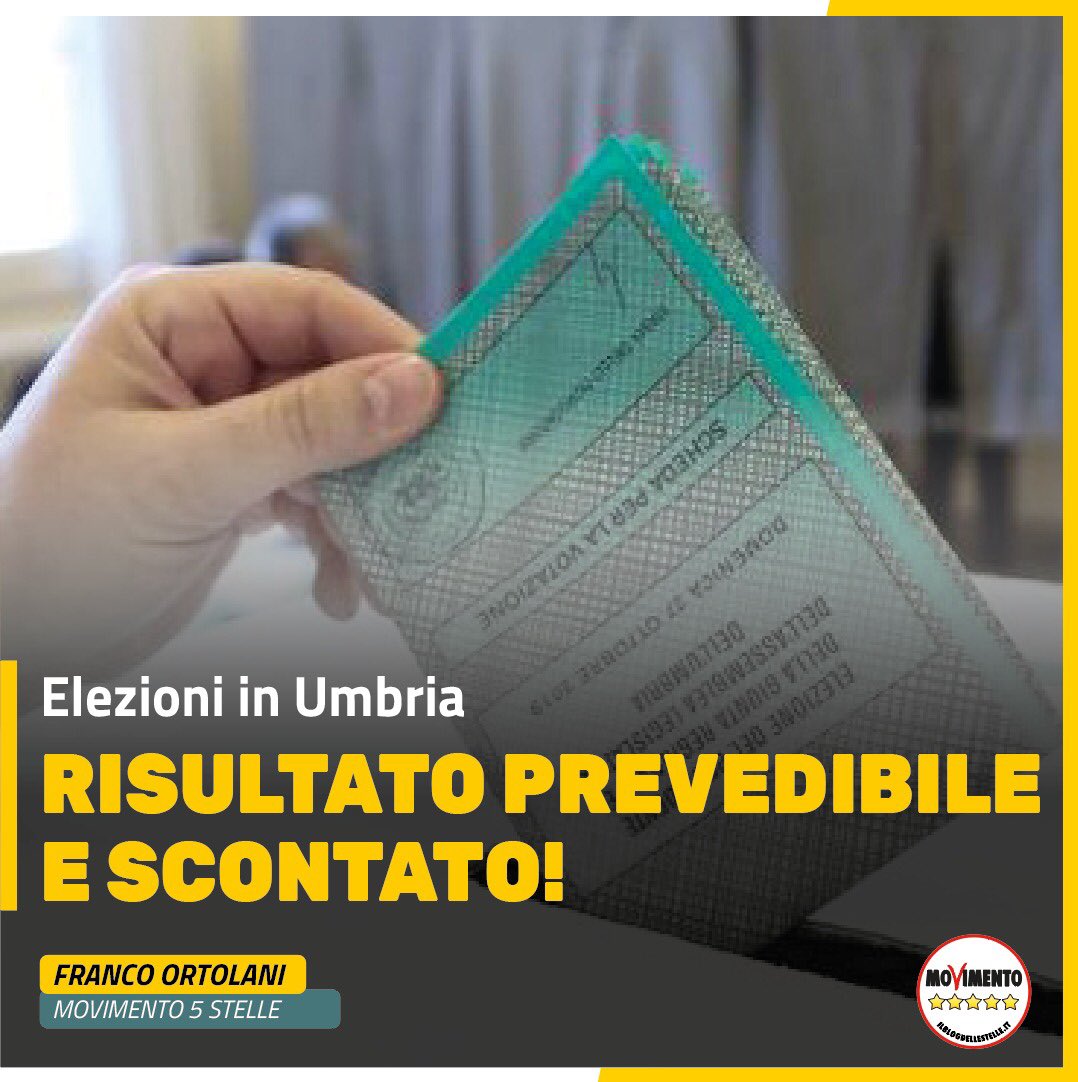 Francortolani's tweet photo. Umbria? Risultato prevedibile e scontato! M5S-PD in una situazione palesemente perdente può avere avuto il senso di "avvio di una sperimentazione" da proseguire.
Se invece ci si meraviglia della sconfitta prevedibile e si cambia linea si dimostra ingenuità. https://t.co/WmACGr1k9h