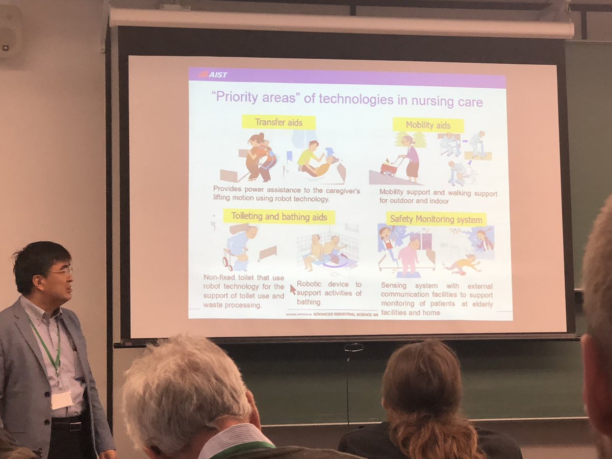 AmeliaDefalco's tweet image. Yoshio Matsumoto discusses robotic caregiving development in Japan. Especially mobility and safety aids to assist with transfers, etc. (First presentation = Paro sighting) #roboticsandsocialcareworkshop #alanturinginstitute #robotcare