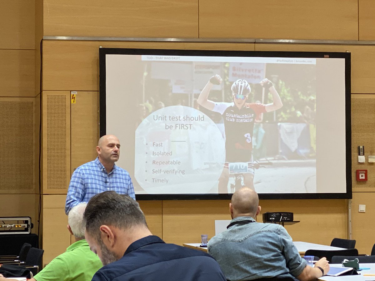 Engstler's tweet photo. Fadi on TDD, great and clear talk. Congrats! #SGVIE19 https://t.co/WtfdpaslbG