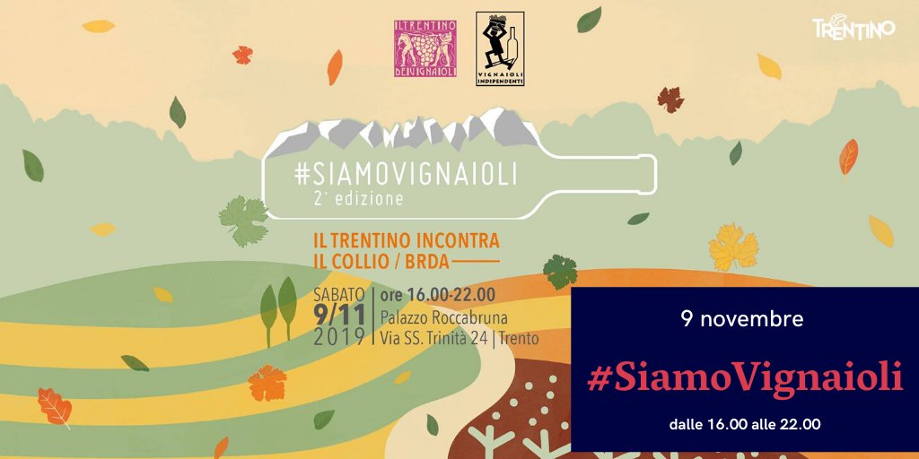 🍇🍷🍂 Torna #SiamoVignaioli - seconda edizione! <a href="/palRoccabruna/">Palazzo Roccabruna</a> ospita la grande festa dei vignaioli del #Trentino! Vi aspettiamo ✨🍷
Info ➡️ bit.ly/2BQ0tOI

#wine #vino #vignaioli #trento