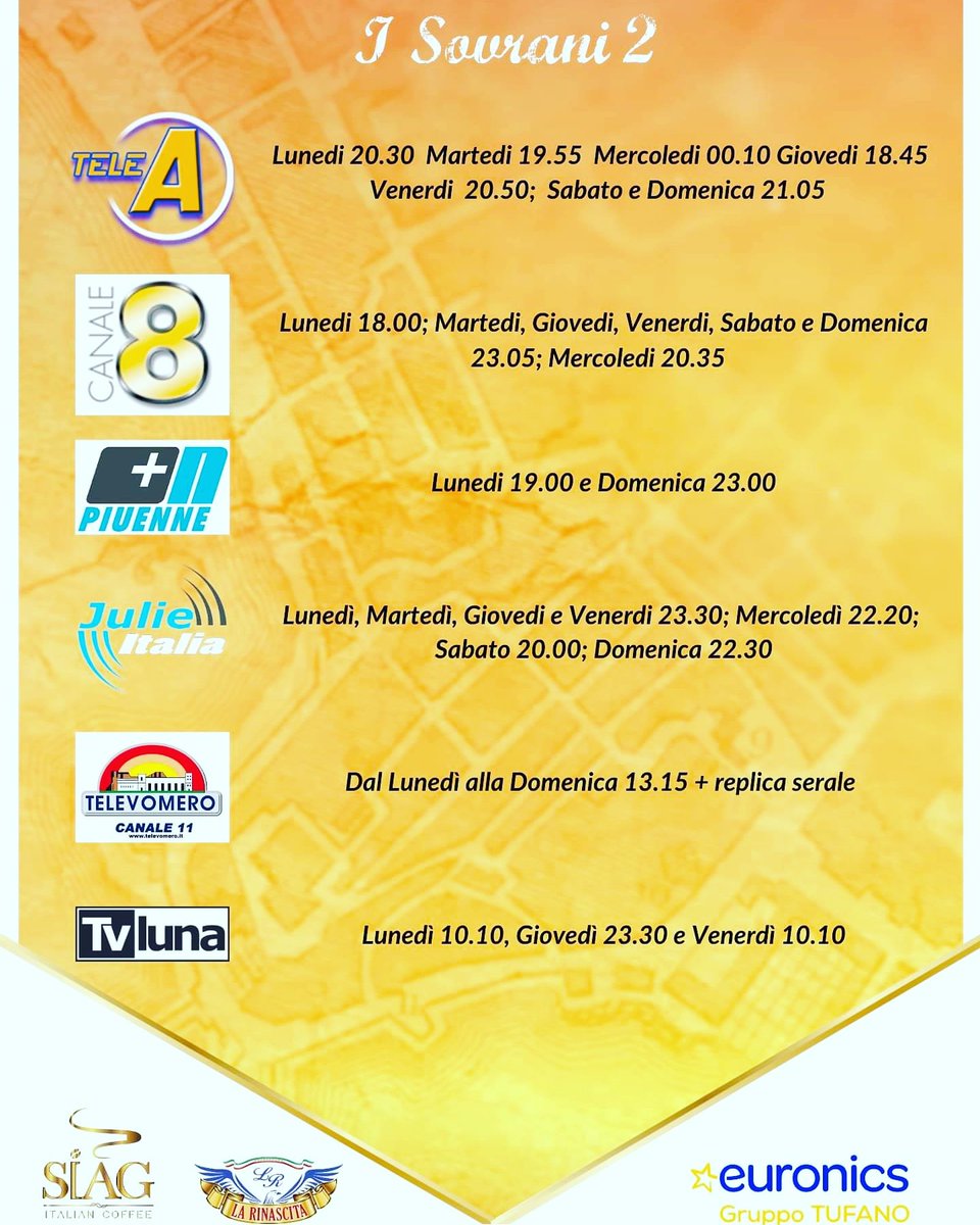 Tutti i canali con orari per vedere i Sovrani 2