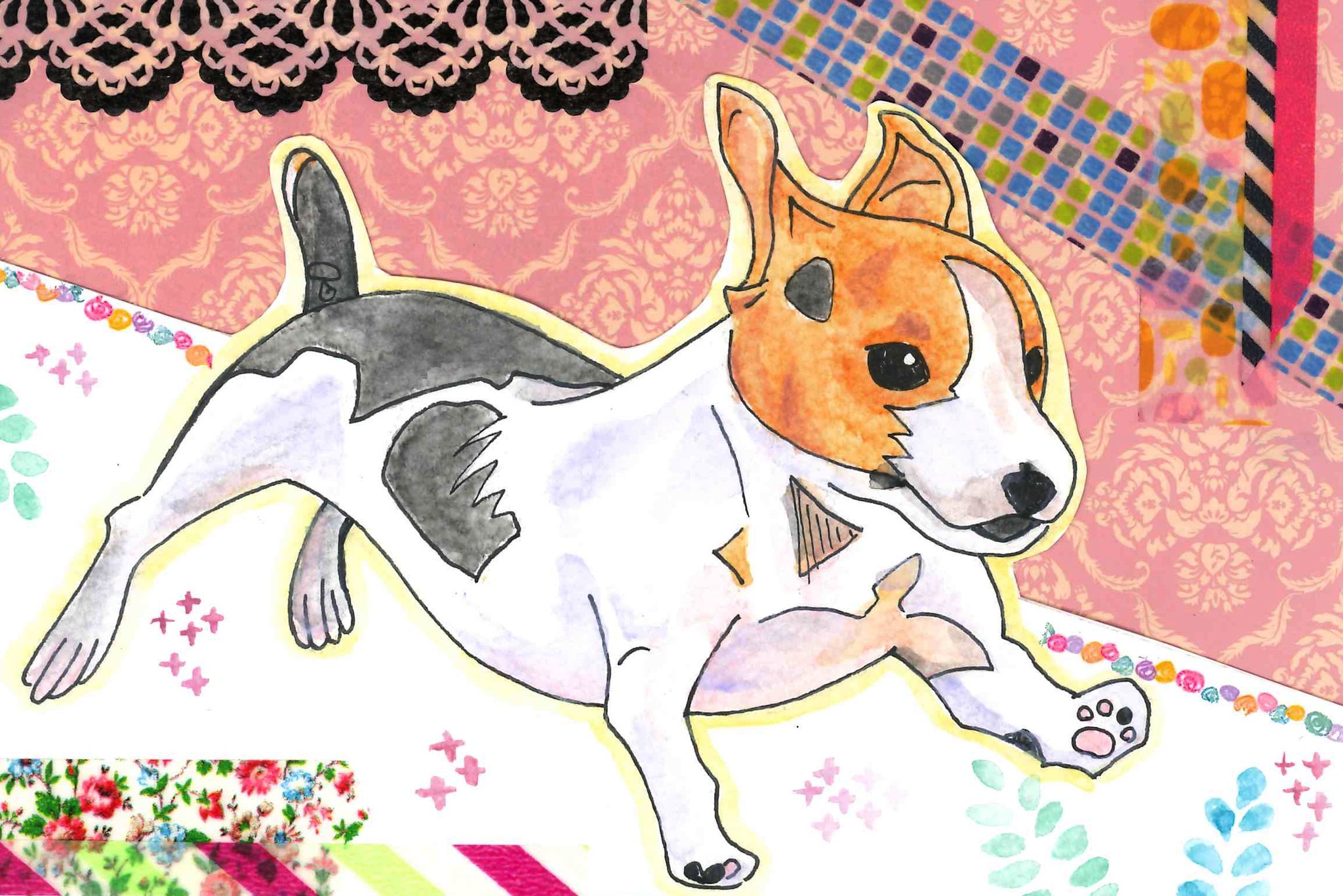 桔月 キツツキ ジャック ラッセル テリア イラスト 犬 マスキングテープ 水彩色鉛筆 折り紙 T Co 3uivzen5ar Twitter
