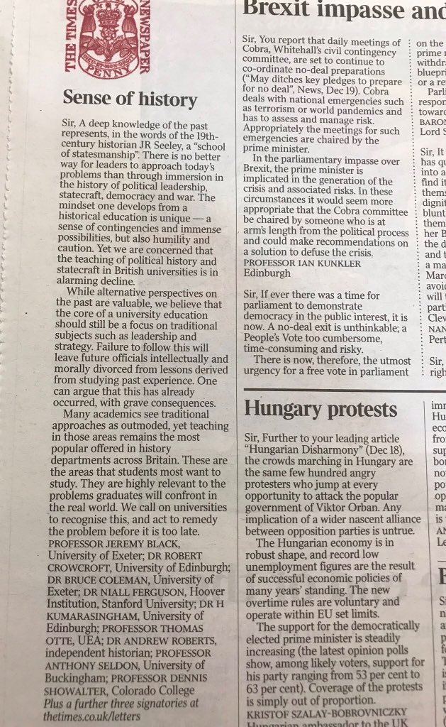 Excellent letter in The Times (UK) about the importance of universities teaching real history about politics, statecraft, war, and peace. Absolutely disgraceful that this letter need be written. But well done in any event to its authors.