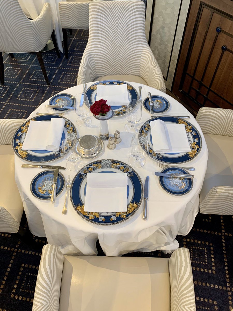 Four tables laid out in four different restaurants on @regentcruises Seven Seas Voyager. #cruise360malta #choosecruise #regentsevenseas