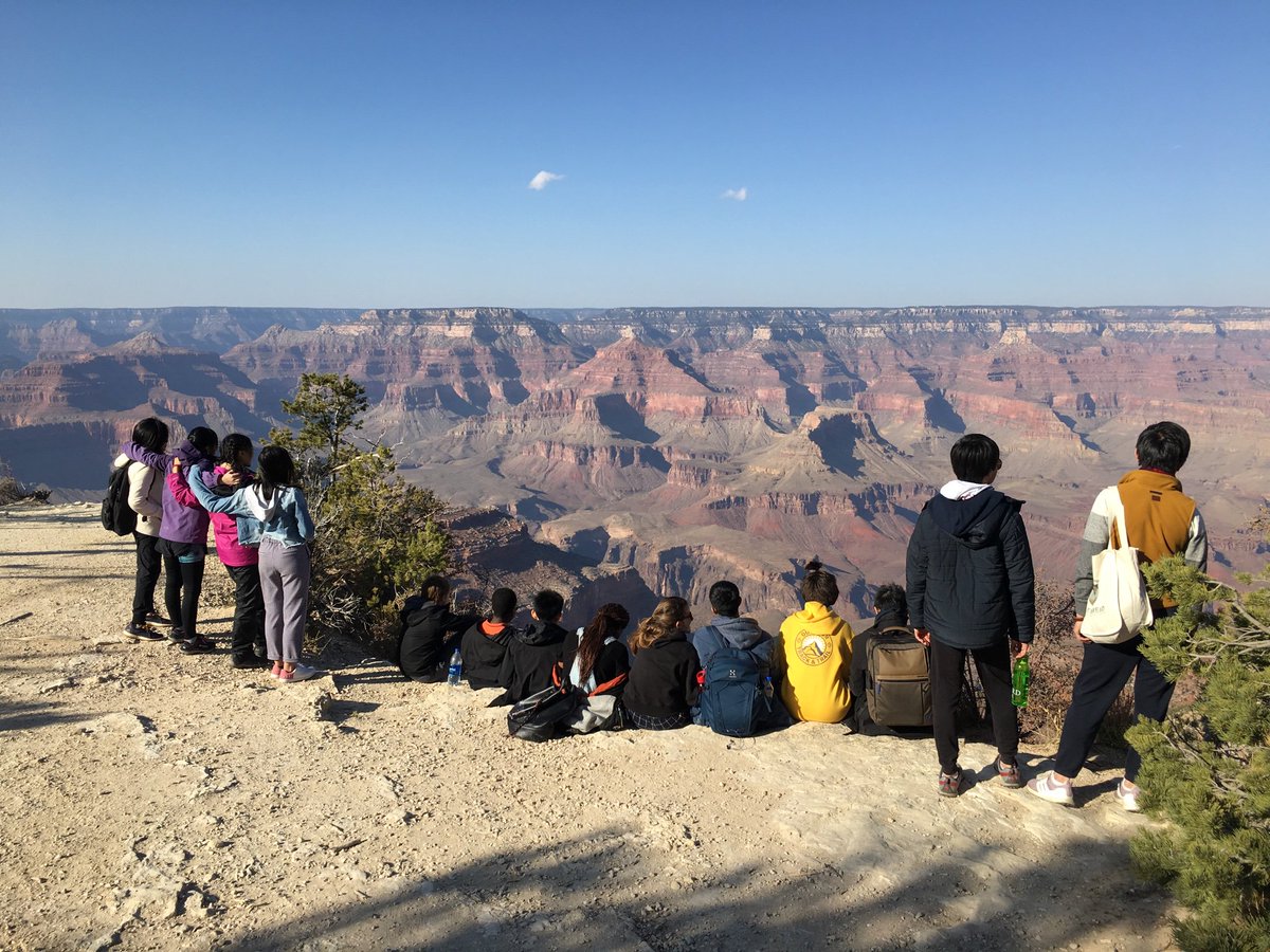 GeogDeptCC's tweet photo. Marvelling at the enormity of the grandest of canyons. We slowly walked along South Rim catching sight of the Colorado River 1 mile below. #ConcordCollege https://t.co/zAhKux0vFP