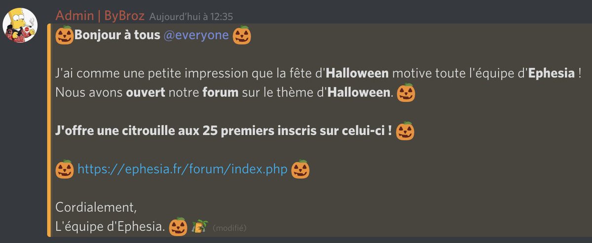 EphesiaMC's tweet photo. 🤫🤫🤫🤫
🎃Bonjour à tous🎃

J'ai comme une petite impression que la fête d'Halloween motive toute l'équipe d'Ephesia ! 🎃
Nous avons ouvert notre forum sur le thème d'Halloween. 🎃

🎃 J'offre une citrouille aux 25 premiers inscris sur celui-ci 🎃

🎃 https://t.co/aMazAtKBMR 🎃 https://t.co/Xe8UhGZh6Z
