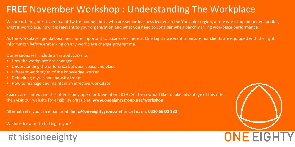 oneeighty_Will's tweet photo. #ICYMI @thisisoneeighty are taking bookings for a free workshop for understanding workplace. 

If your organisation is eligible and are interested in speaking to me about it, then you can call, email or DM me. 

#workplace #Yorkshire #freeworkshop

https://t.co/hmDQLn7SGx https://t.co/uZHBB9Z1RV