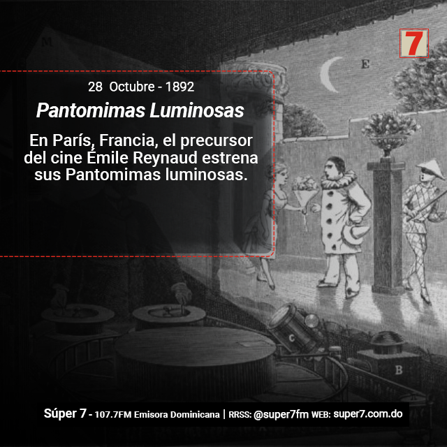 super7fm's tweet photo. #UnDíaComoHoy Émile Reynaud estrena sus Pantomimas luminosas (películas animadas mediante el sistema conocido como teatro óptico). Este hecho se reconoce como el inicio de los dibujos animados. | #Super7FM 107.7 FM
·
·
#ÉmileReynaud #Cine #DibujosAnimados #Pantomimas #Película https://t.co/JYMfLPDTc8