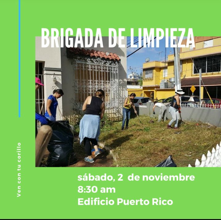 El sábado 2 de noviembre tendremos Brigada de Limpieza. Ven con tu cotillo y aporta a la reactivación del Edificio Puerto Rico. 👷🏾‍♀️

#LaGestoría #RíoPiedras #Okupa #OkúpateTúTambién