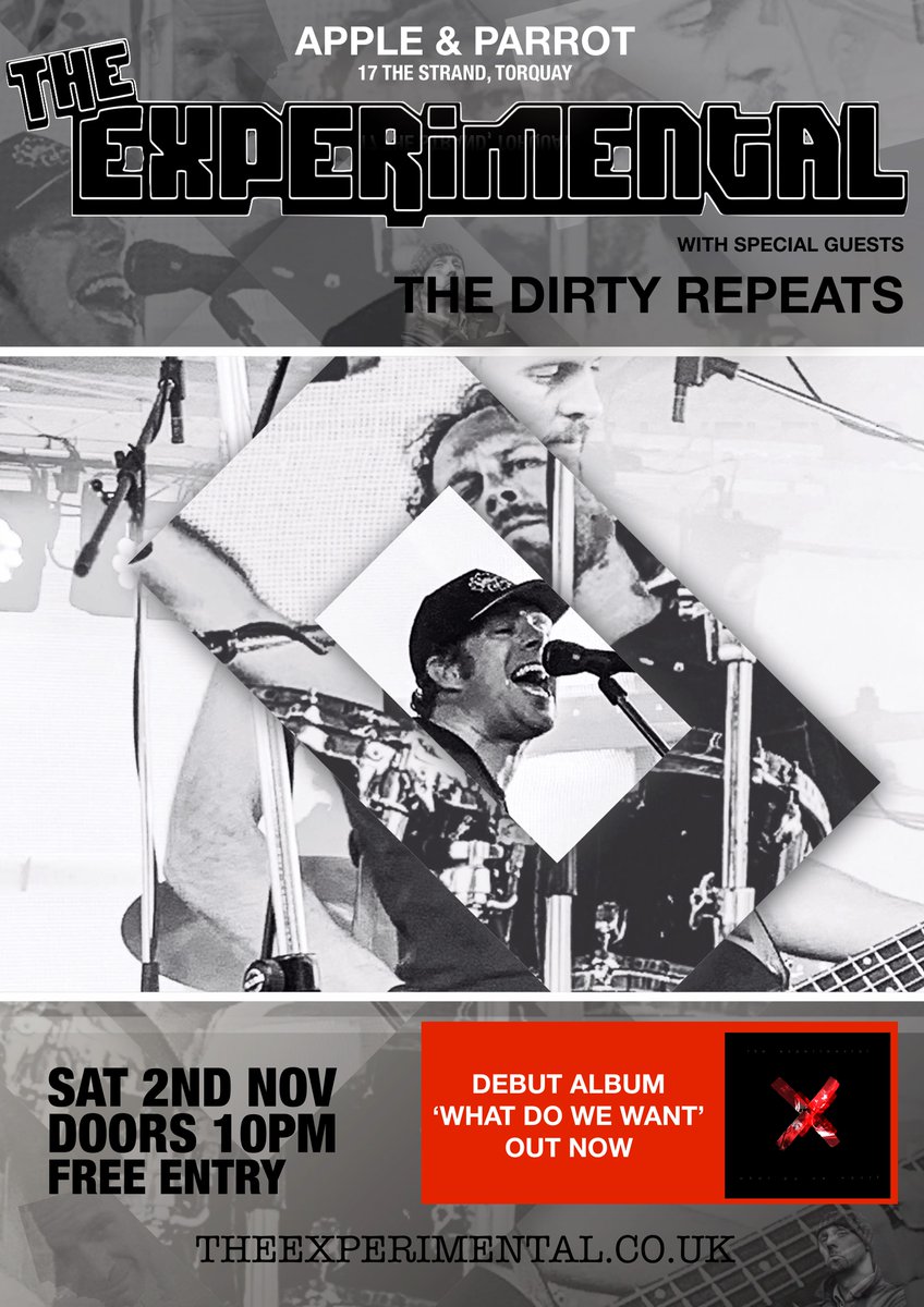 This Saturday 02.11.19 we return to <a href="/appleandparrott/">The Apple & Parrot</a> #Torquay - with Cornish legends <a href="/thedirtyrepeats/">The Dirty Repeats</a>. Come on down.

<a href="/devon_Hour/">#DevonHour</a> <a href="/BoostTorbay/">Boost Torbay</a> @BBCIntroDC <a href="/CornwallHour/">Cornwall Hour</a> <a href="/AnnesRockShow/">Anne's Rock Show</a> <a href="/UnsignedHour/">#UnsignedHour</a> <a href="/new_music_RT/">music eye</a>

#livemusic #newmusic #Rock