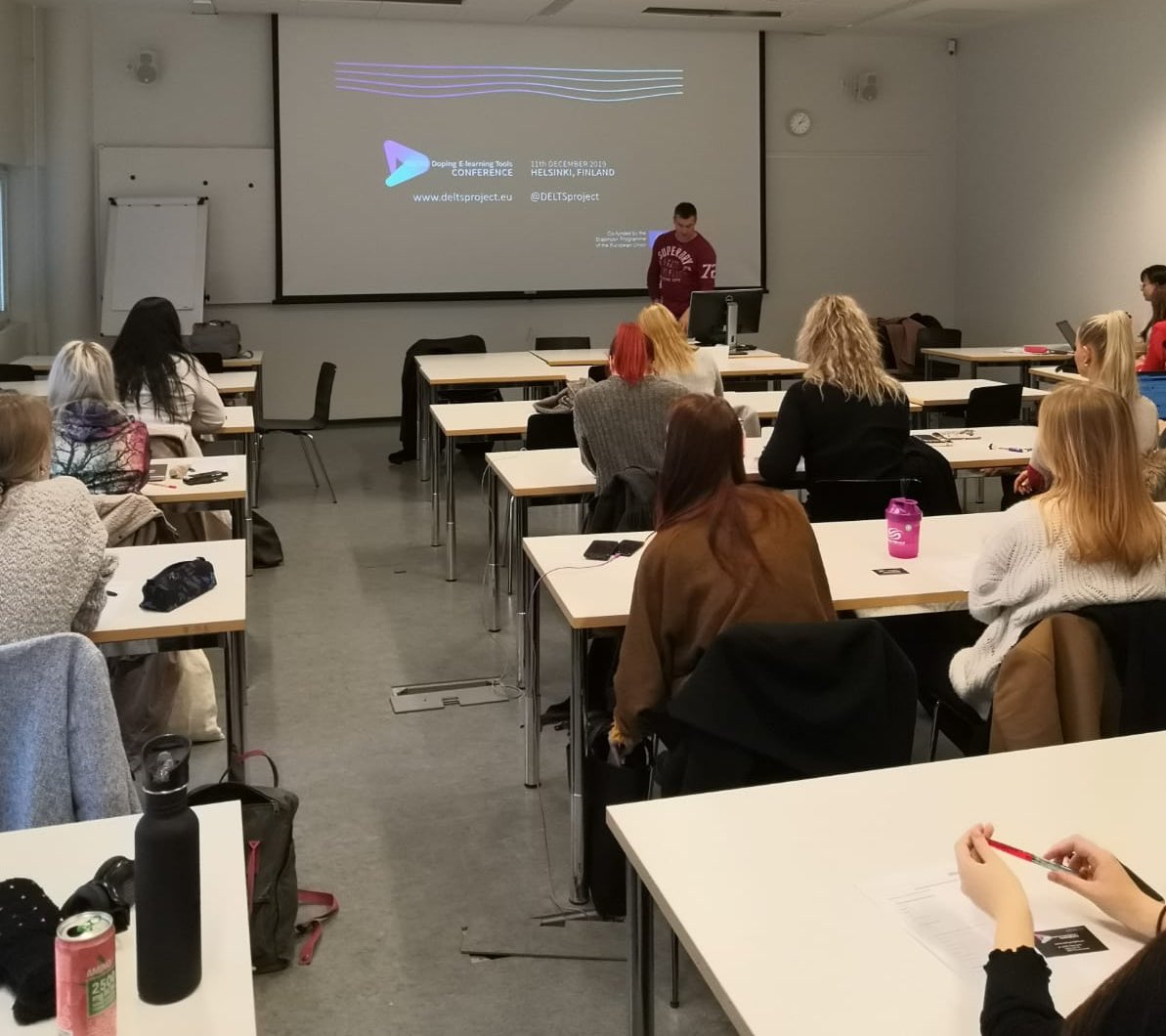 DELTSproject's tweet photo. Today Dopinglinkki presented the #DELTSproject and #DELTS2019 #conference to a full class of students who may come into contact with #PIEDs in their future work”? @EUErasmusPlus @EuSport https://t.co/xwWNhiw1sJ