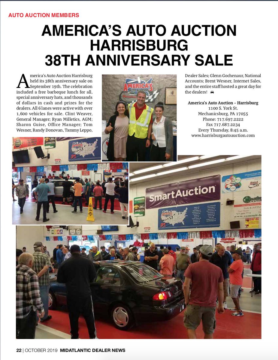 MARIADA___'s tweet photo. America's Auto Auction Harrisburg celebrated its 38th Anniversary Sale last month, with free barbeque lunch for everyone and prizes for all dealers. Don't miss it this week to find the best deals. 🏆Download the MidAtlantic DealerNews today at https://t.co/M4rj9BGQnA https://t.co/7Y8UQ9vnq1