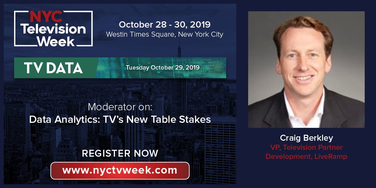 cred_sf's tweet photo. Heading to #NYC Television Week later this month? On October 29, Craig Berkley of @LiveRamp is moderating a panel on "Data Analytics: TV's New Table Stakes" during the #TVDataSummit. @NYCTVWK
--
Learn more here: https://t.co/YTyPzxIIdl https://t.co/AGq4clNjwg