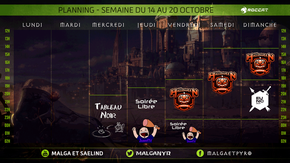 Malganyr's tweet photo. Voici le planning de la semaine
J'ai réussi à me recaler
pas mal de cast ce weekend avec la fin de la Halloween cup et le début du #NexusContest https://t.co/l5E1HC1E6Y