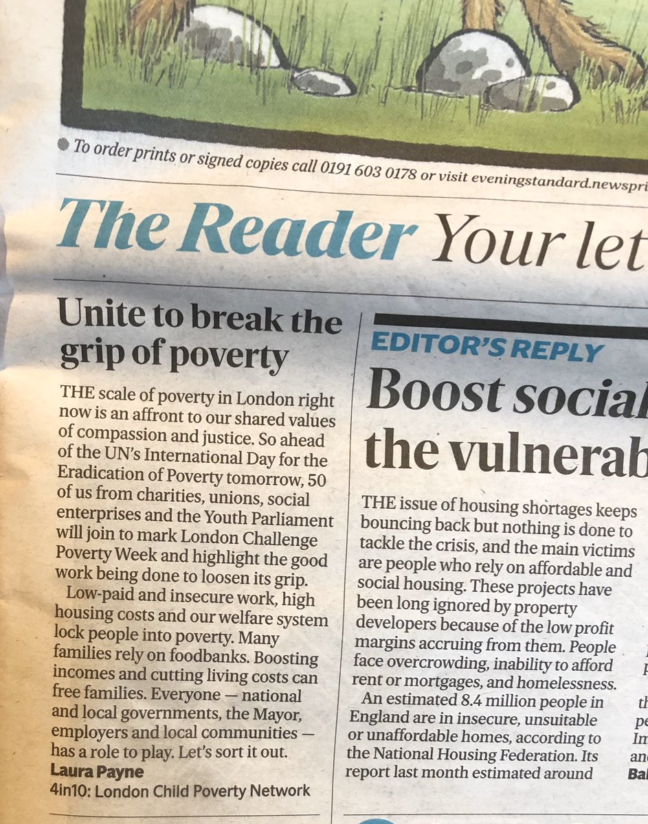 Fantastic to see @Lauritapayne from @4in10 and a coalition of campaigners feature in today’s @EveningStandard letters section.

Clear message: we all must play our part to #solveukpoverty.

#LDNChallengePoverty #SortItOut