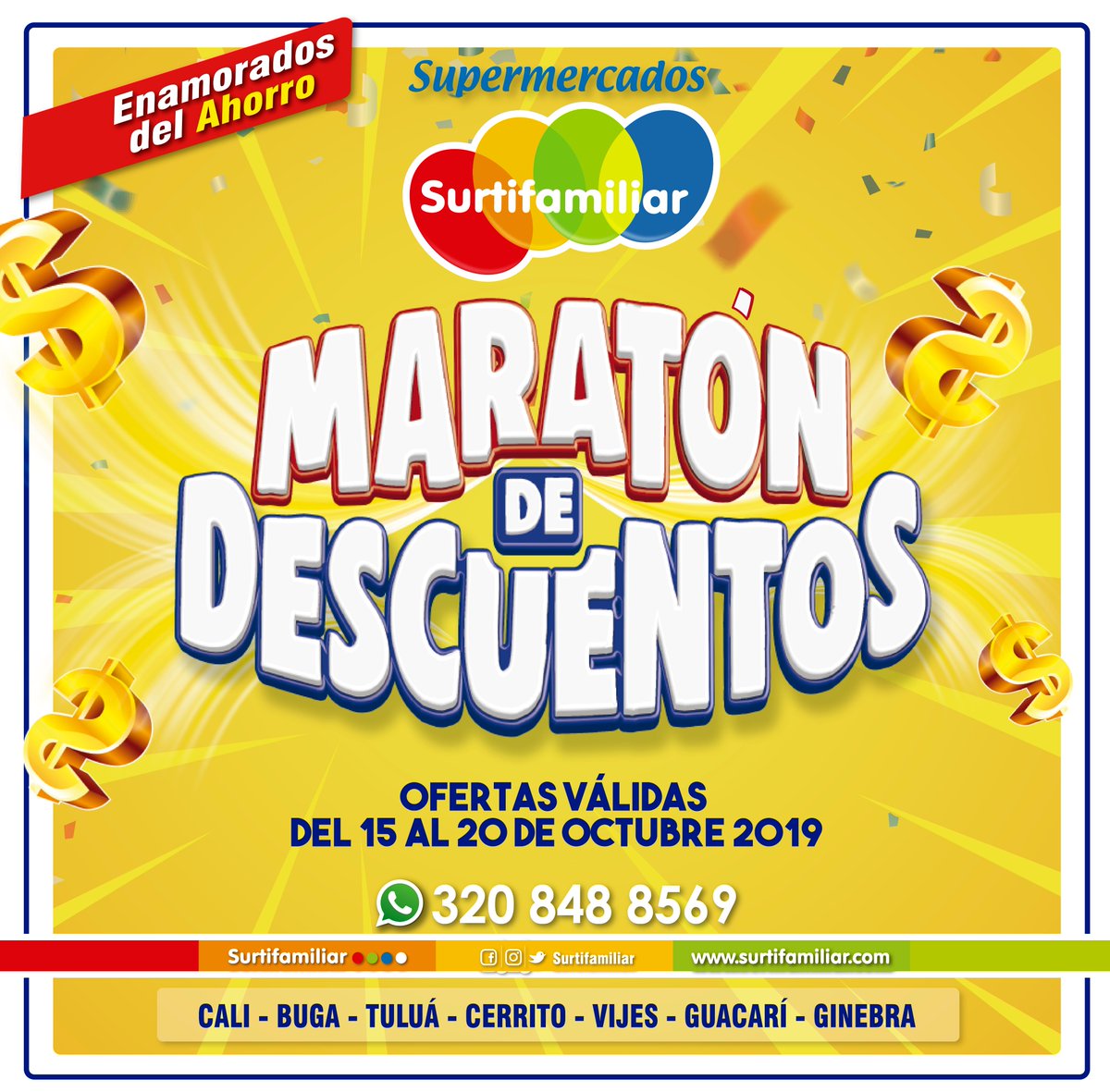 📌SUPERMERCADOS SURTIFAMILIAR 😍.
Siempre pensando en la economía de tú bolsillo y el bienestar de tu hogar; por esa razón traemos para ti un increíble MARATÓN DE DESCUENTOS 🤩 en frutas y verduras, productos de aseo, variedad hogar, y mucho más.