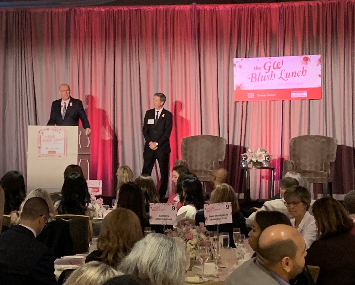 GW_MFA's tweet photo. @GWSMHS Dean Jeffrey Akman and @GW_MFA CEO Robert Kelly offer welcoming remarks - thanking sponsors, attendees, and donors for supporting the @TheMammovan.  #GWBlushLunch https://t.co/UsTzwzI0MQ