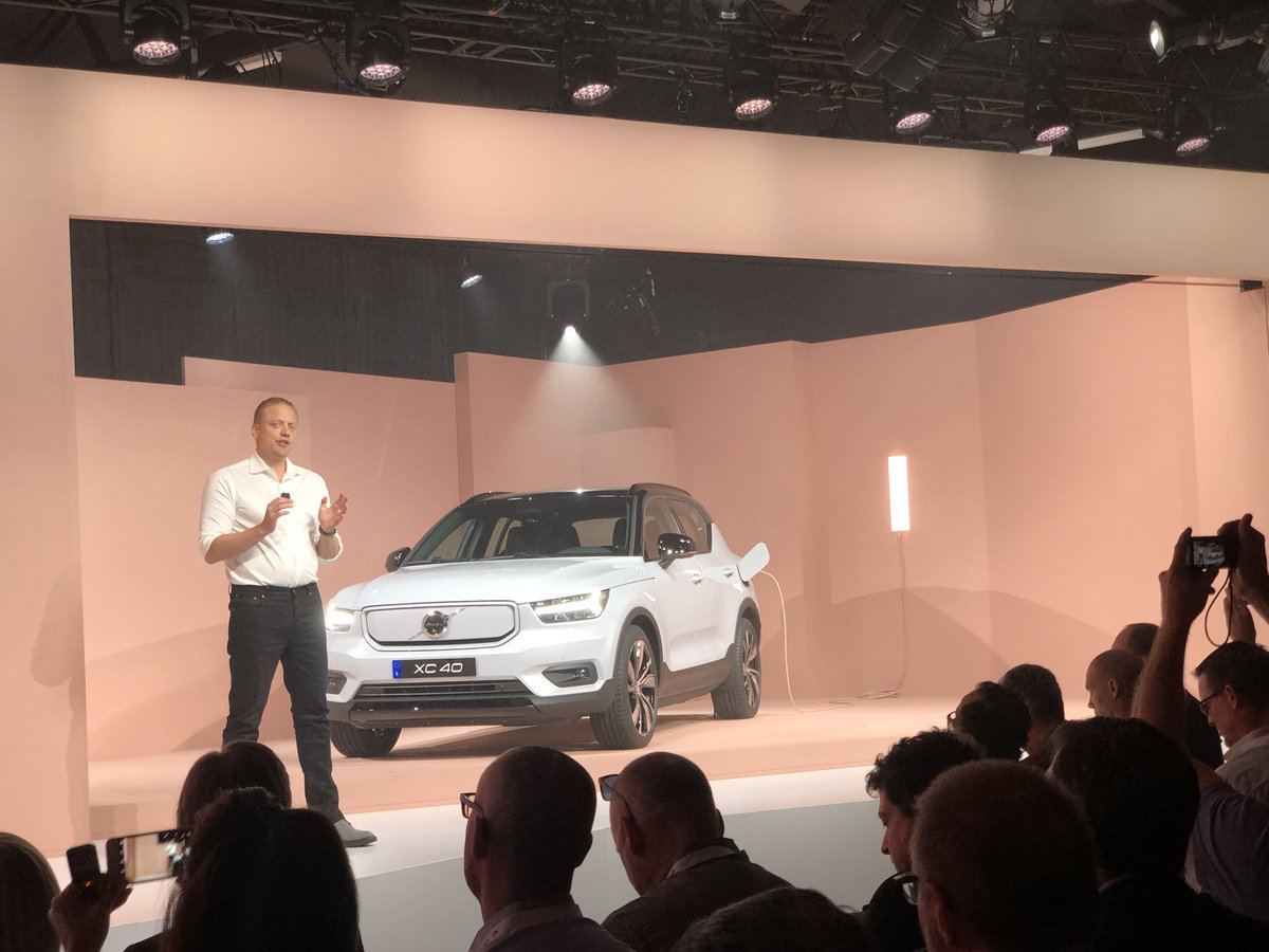 Henrick Green, Volvo CTO introduces new XC40 Recharge. Over 400bhp, 0-62mph in 4.9 seconds and over 240 miles of range.