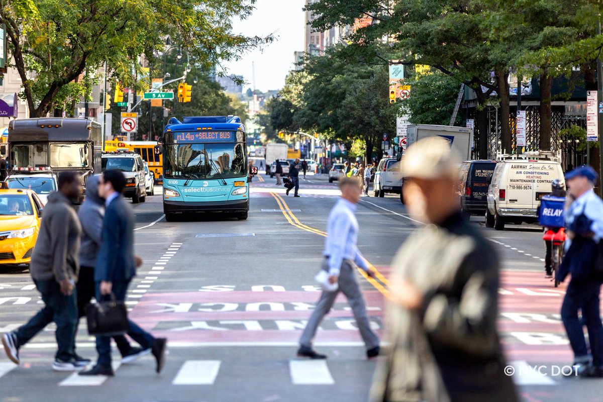 NYC_DOT's tweet photo. Preliminary data by @INRIX reveals 14th St busway keeps people moving, even on side streets: "... the displacement of personal vehicles to neighboring roads was negligible, but the time savings for the tens of thousands of daily bus riders was massive." 
https://t.co/guIVELSN9n https://t.co/JAO8hkmuQi