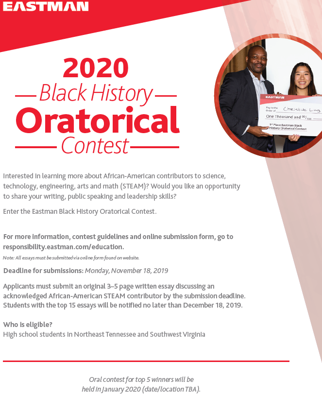 TheTHSLibrary's tweet photo. Do you want the chance to win $25.  How about $1000?  This is possible with Eastman's Black History Oratorical Contest.  Visit https://t.co/zOAKdlED9S for details. https://t.co/UkI9fG0yWt