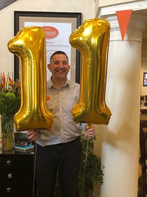 Bkwild1's tweet photo. Our 11th Birthday at #SunriseofBramhall. 
Our founder member Peggie blew out the candle on the cake, the residents marked the occasion with a glass of bubbly, canapes &amp; birthday cake. @ruth_baggs  @jgh1971 @SunriseSrUK https://t.co/b26rJyIUej