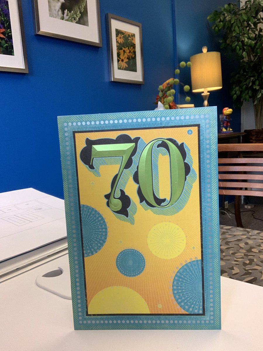 Jayhawk96's tweet photo. It’s a HUGE day on Signal Hill! We are celebrating #70YearsTogether in Kansas City. On air since Oct. 16th, 1949. This card came from an employee who worked at WDAF-TV from 1951-1966. Thank you, John in Prairie Village. Wow! #fox4kc https://t.co/kZxK0tLbJI