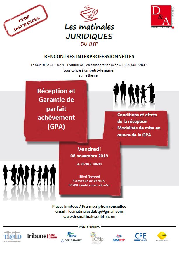 clegrand12's tweet photo. Save the date 08/11/19 #matinalesjuridiquesdubtp @Cfdp_Assurances @HadriLrb @GroupeSMA @FBTP06 https://t.co/rqjVdV6kE6