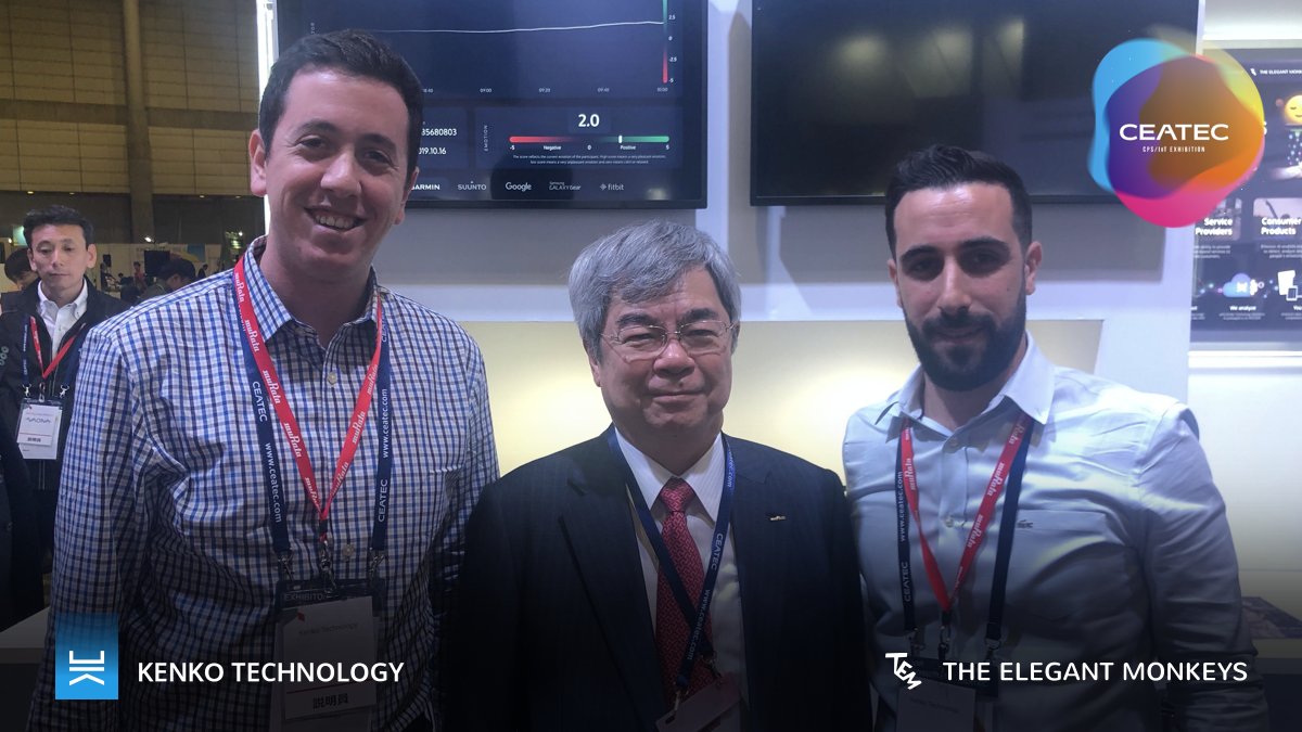 KenkoTech's tweet photo. Yesterday was a crazy day, buy Today is even more insane!
Mr. Tsuneo Murata, President of Murata, came to welcome us.
The emotion VR experience is always working, and we are networking and meeting a lot of interesting people at #ceatec2019 #emotionalai #emotionai https://t.co/0AVsWnmJx0
