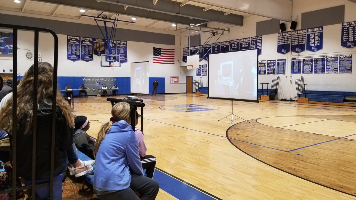 Mr. Pirrello &amp; Mr. Richards share information with NB seniors about making good choices! <a href="/nbc_hsprincipal/">HS Principal</a> #NBNation