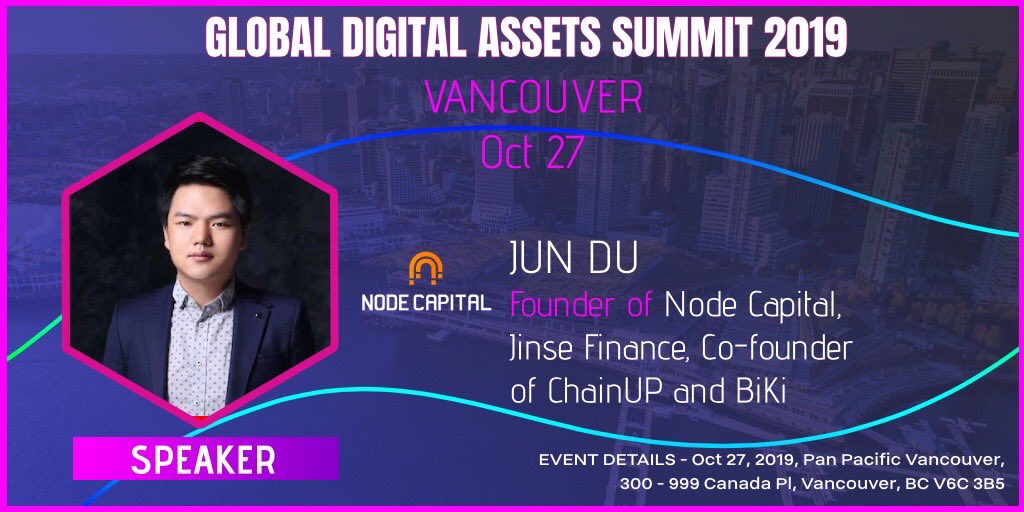 GlobalDigitalA2's tweet photo. Looking forward to hearing Jun Du, founder of @NodeCapital &amp; Jinse Finance, Co-founder of @_ChainUp &amp; #biki speak at the @GlobalDigitalA2 on October 27! You don’t want to miss this! https://t.co/71IWkRrCzR https://t.co/xzDAULGMXO