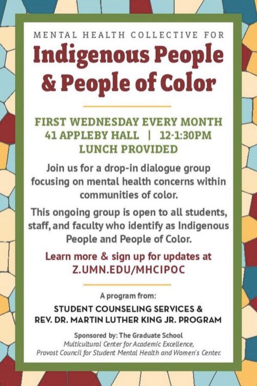 MHCIPOC_UMN's tweet image. For all those interested in building community while also wish to engage in collective healing, please be feel free to be a part of the collective!
