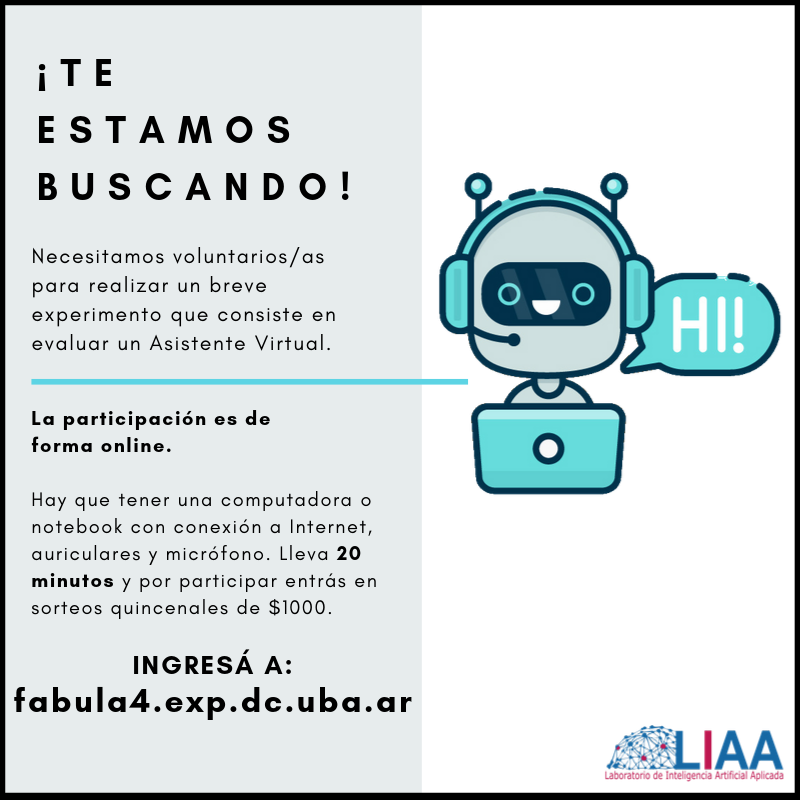 Para participar hay que ser mayor de 18 años y tener una compu/note, auriculares y micrófono. Es simple de resolver y lleva unos 20 minutos. Al experimento se ingresa en fabula4.exp.dc.uba.ar
#Experimento #asistentesvirtuales #Ciencia