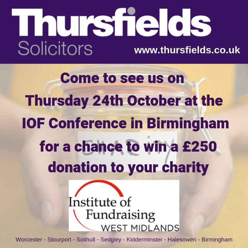 Thursfields's tweet photo. Why would you turn down the chance to win a £250 donation for your charity? Join us in Birmingham on 24 October - @IoFtweets #fundraising #charity #thursfields https://t.co/irD5I77HfE