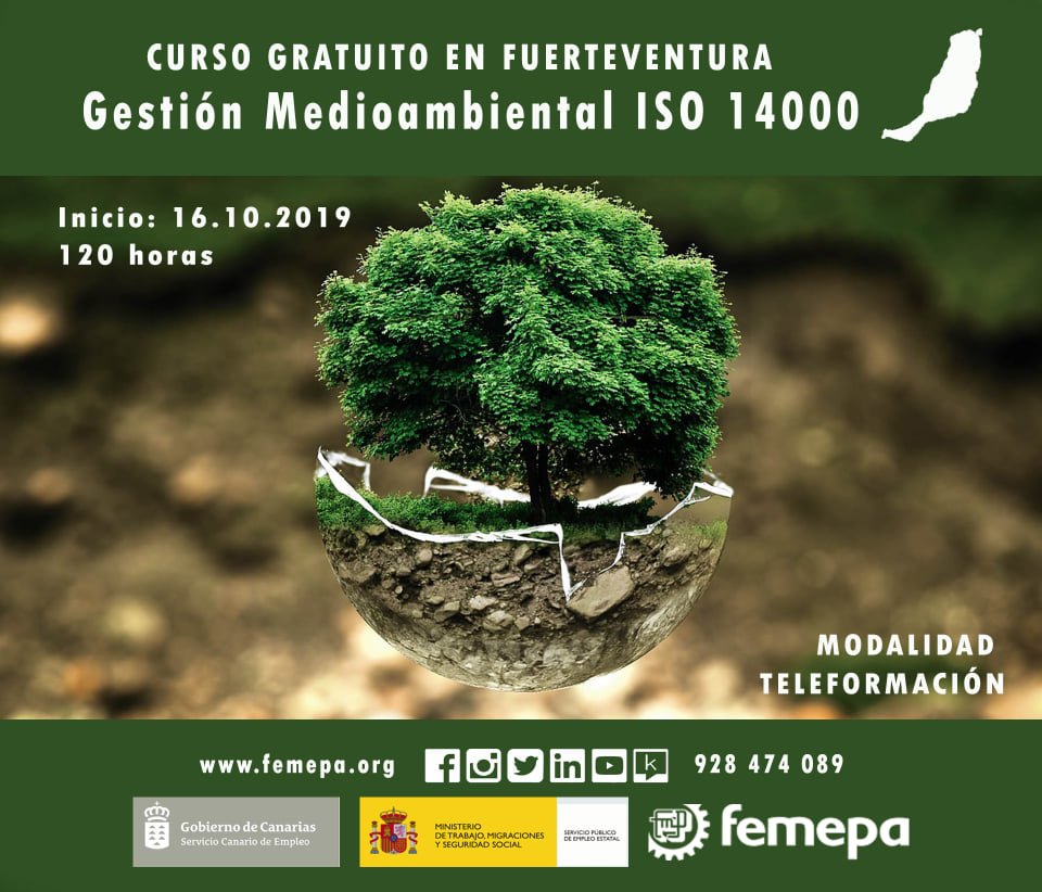 CURSO DE GESTION MEDIOAMBIENTAL ISO 14000
<a href="/femepaformacion/">FundacionFemepa</a> Curso gratuito
 Acceso a la plataforma ilimitado (24h / 7 días).
 Tutorización continua.
 Actividades de autoevaluación.
 bit.ly/31fudP7 o llamando al ☎️ 928 474 089