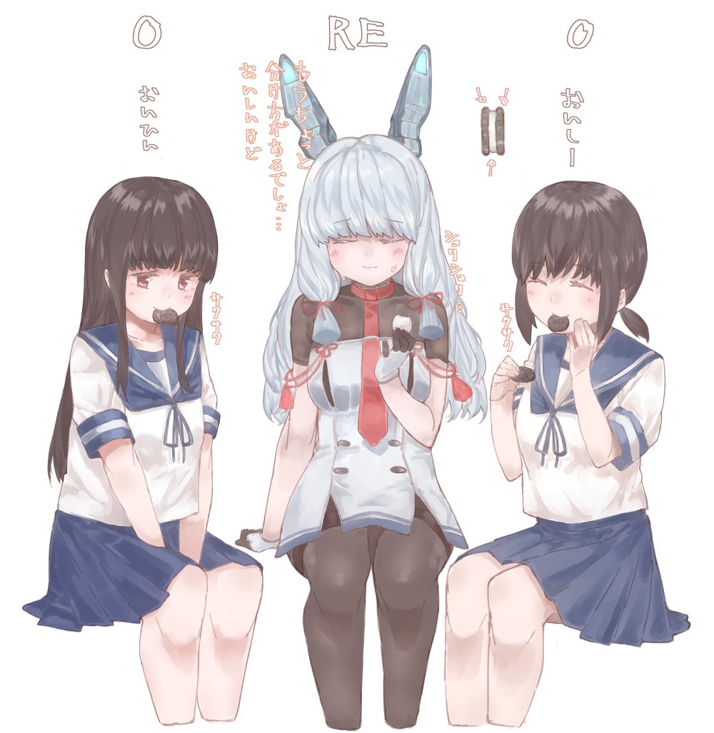 fubuki (kancolle) ,hatsuyuki (kancolle) ,murakumo (kancolle) ,murakumo kai ni (kancolle) long hair multiple girls 3girls sailor collar black hair sidelocks blue sailor collar  illustration images