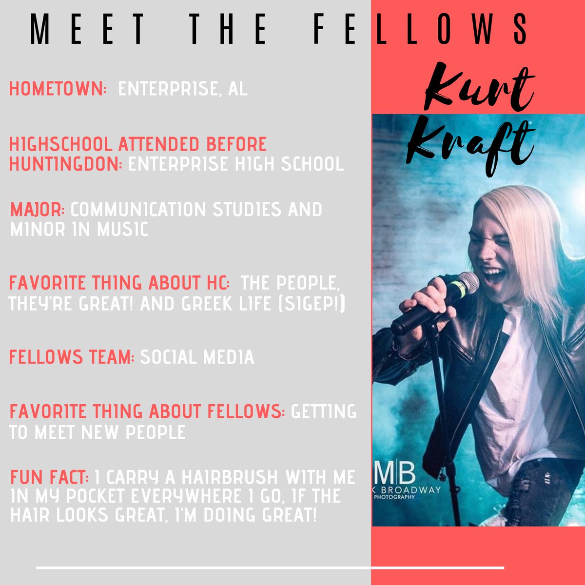 MEET THE FELLOWS|| Get to know more about your Huntingdon College Presidential Fellows! Today, we are highlighting Kurt Kraft.