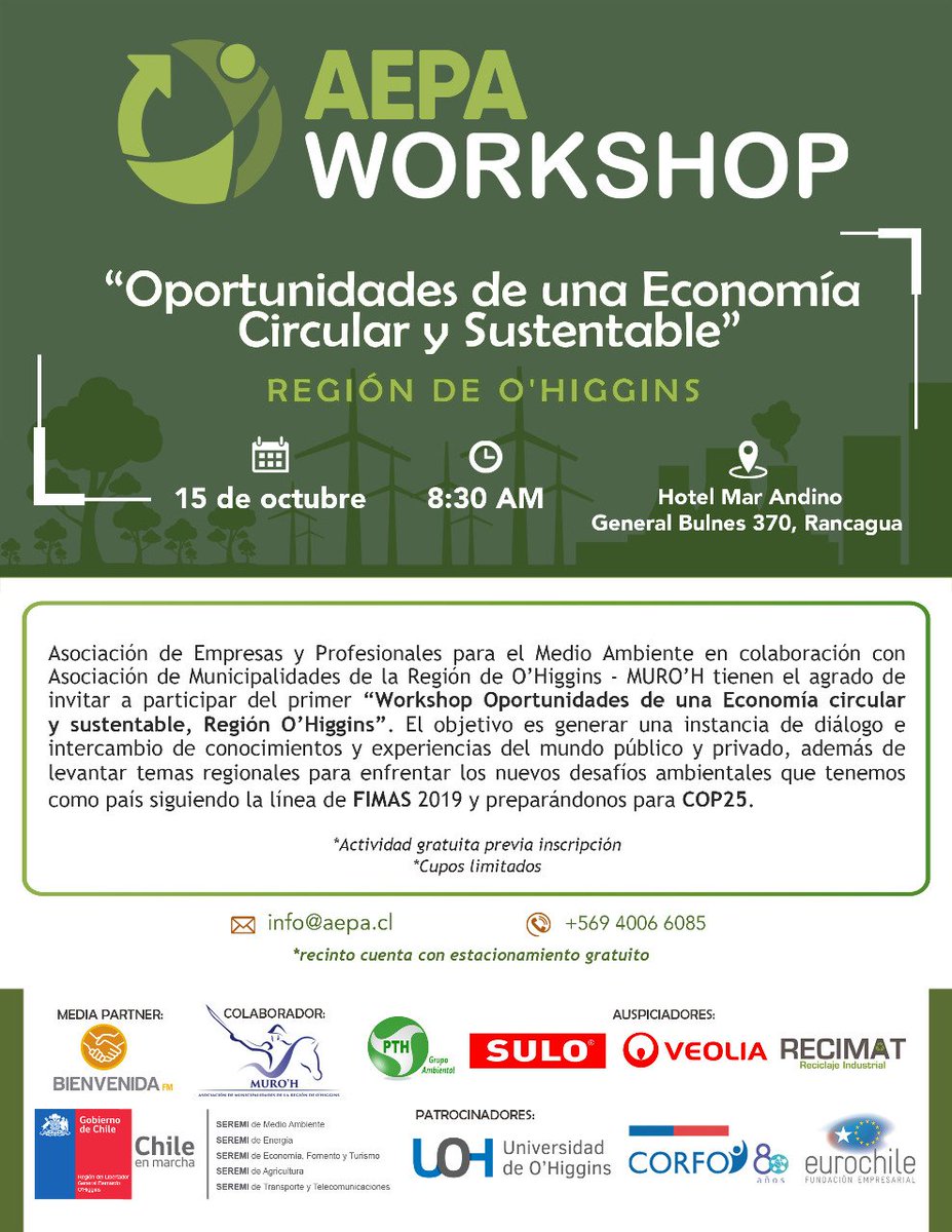 suloiberica's tweet photo. En @SULO Chile participan activamente en el Workshop "Oportunidades de una economía circular y sustentable" organizado por #AEPA y las municipalidades de la Región de O'Higgins https://t.co/OxwuakyYWF