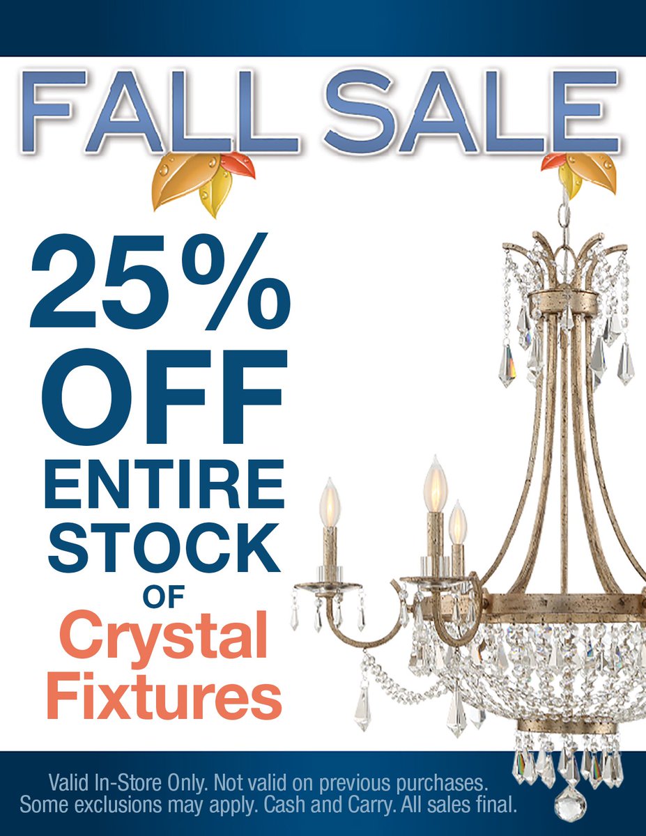ProgLighting's tweet photo. Thinking of making a change to your home before the holiday season? Have you thought about new light fixtures?

Save 25% on our entire stock of crystal fixtures at our Fall Sale and make your home shimmer and shine. https://t.co/HaKFZOadPx