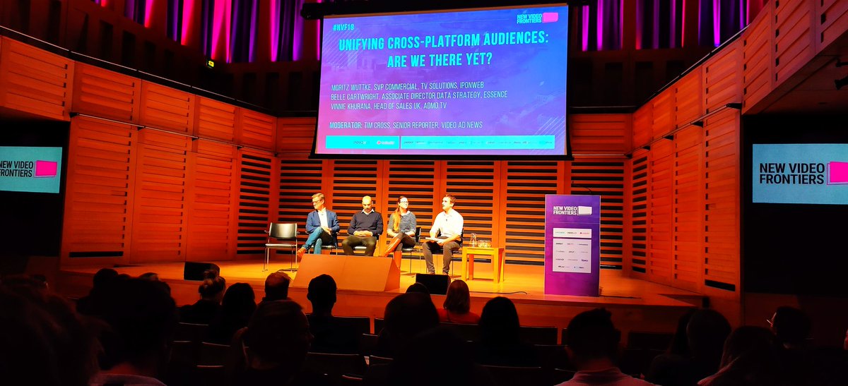 gavjs's tweet photo. Unifying cross platform audiences in the dreaded post lunch slot with @tim_cross_ of @videoadnews moderating @IPONWEB @Essence and @Admo_tv #NVF19 https://t.co/2MP9oeQGzd
