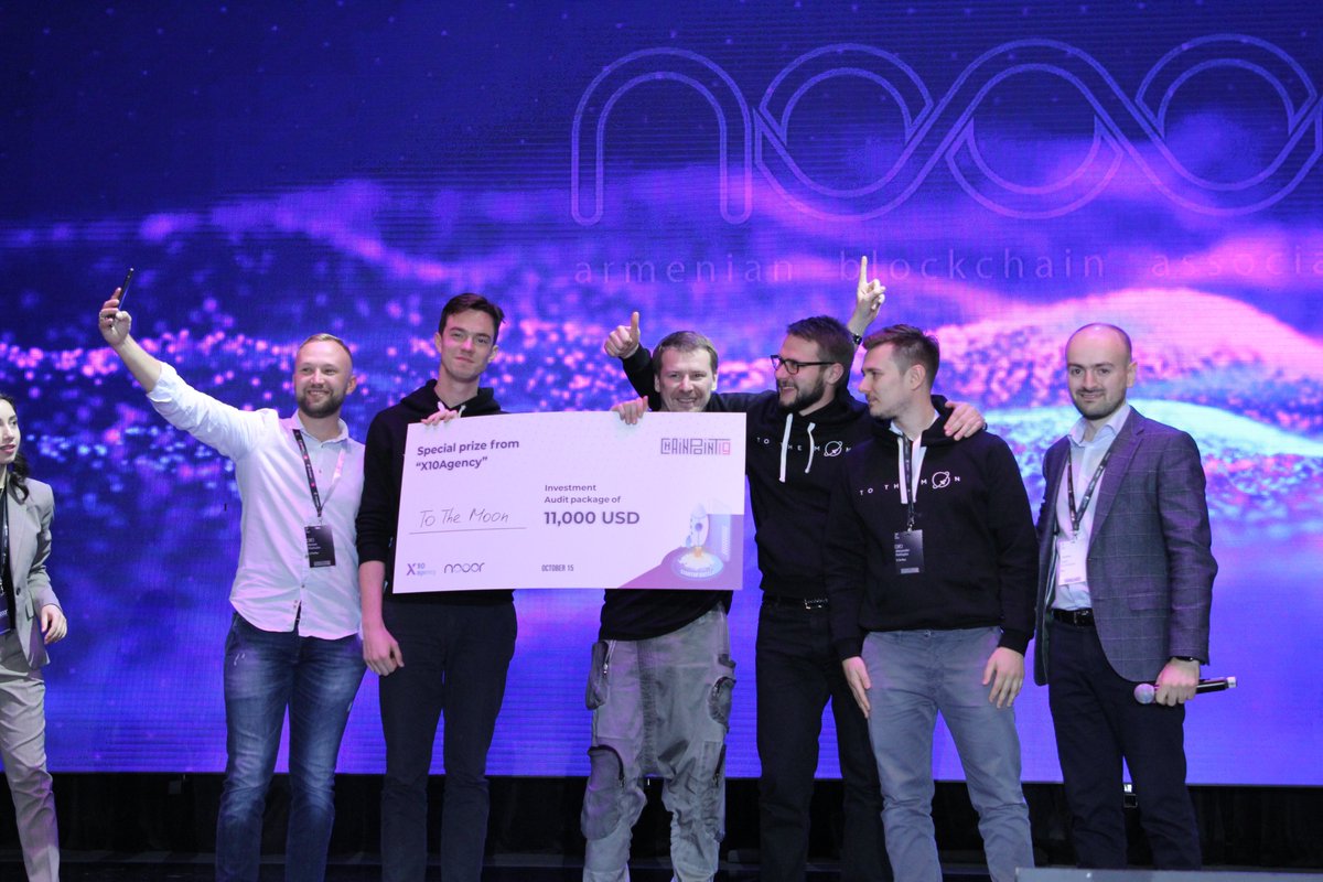 ChainPointConf's tweet image. Here comes the next winner of the #StartupBattle called To The Moon. 🚀They've received an Investment Audit package of 11 000 USD provided by @x10agencyteam.🤩

#StartupCompetition #ChainPoint19 #thinkthefuture #blockchain #nooor #CP19startupbattle #Armenia