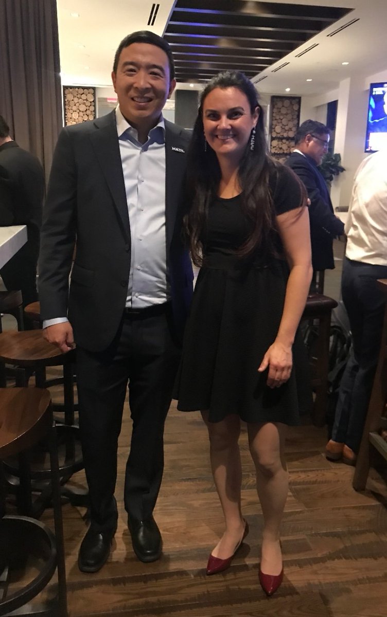 LaceyDelayne's tweet photo. Look ⚠️ My earrings match his lapel pin! 😀#MATH 😜 Thanks @jdschang for the inspiration! 🤘🏻🆒 Kudos to the best man in the debate last night 🙏🏻 I think I speak for all of #YangGang when I say we couldn't be more proud! #YangGangLove 💕 #Yang46 https://t.co/wmaTD2zjDa