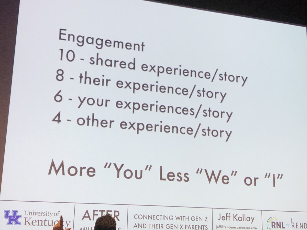 andreagils's tweet photo. If we are going to reach first gen or underserved audiences, we need speak their language. If you get your audience to think about their experience, themselves they are more engaged. When you talk about shared experiences, they engage the most. #renderthevisit #highered #genZ https://t.co/ulm802HHS4