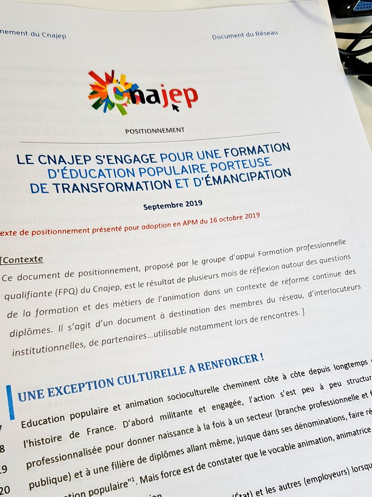 Aujourd'hui en #APM discussion sur le positionnement "le <a href="/Cnajep/">CNAJEP</a> s'engage pour une formation d'éducation populaire porteuse de transformation et d'émancipation " #educpop #jeunesse